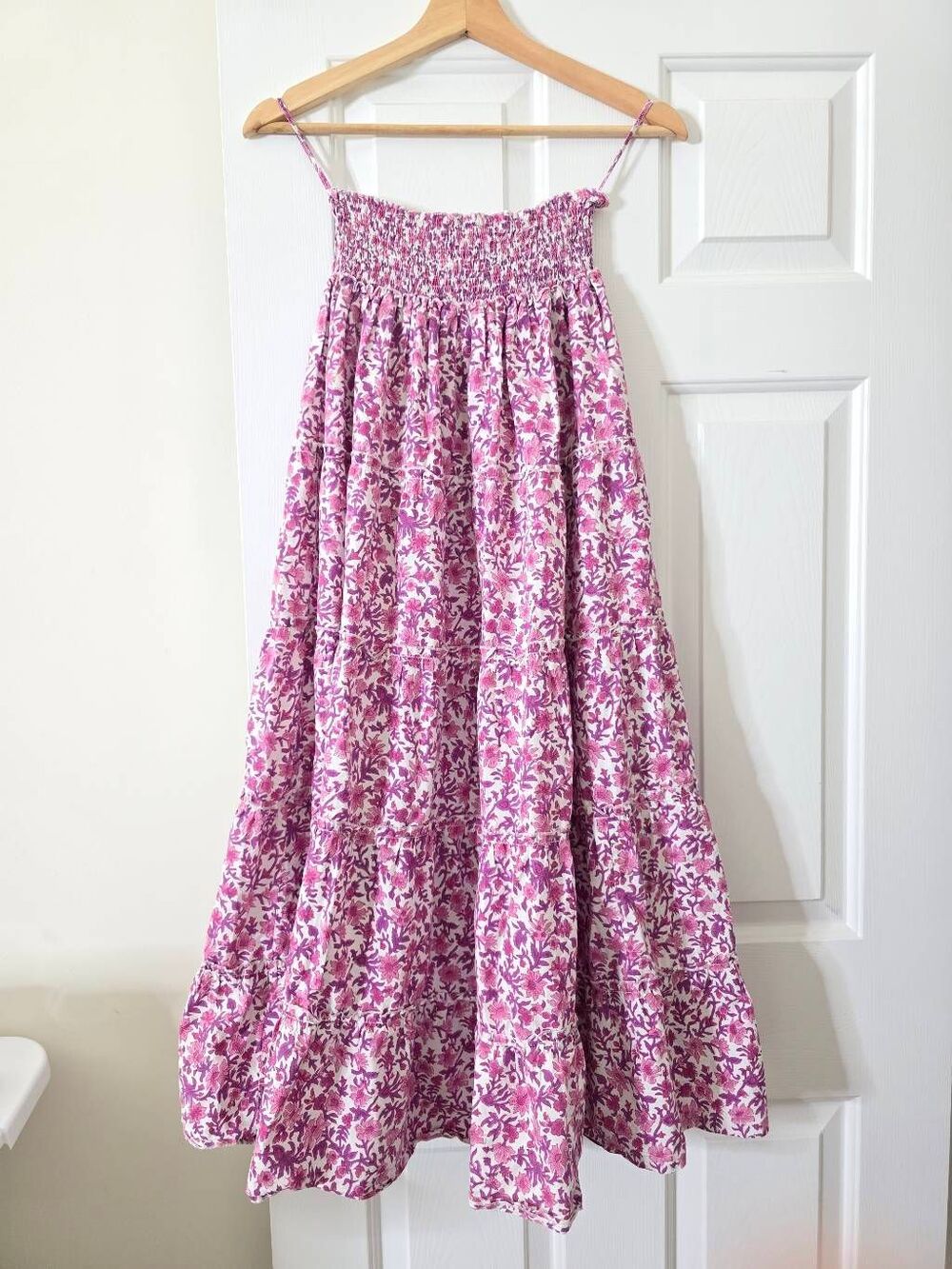 Pink City Prints Floral Smocked Tiered Maxi Skirt Pink XS/S